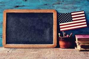 CHALKBOARD AND FLAG